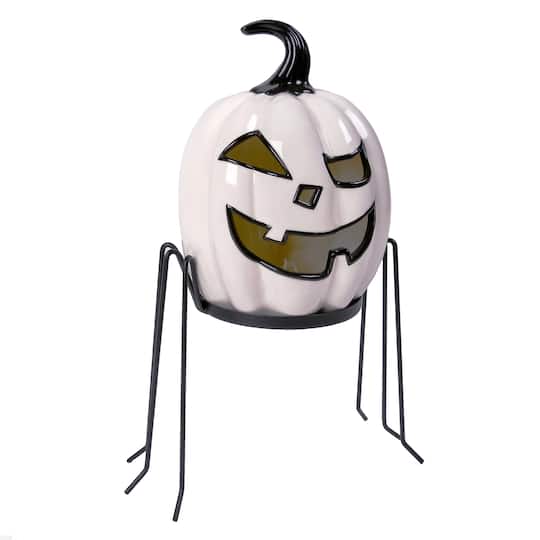 15" Pre-Lit Ghost Pumpkin in Stand